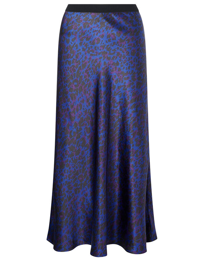 Animal Print Satin Skirt, Blue (BLUE), large