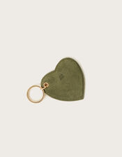 Suede Heart Shape Keyring, Green (KHAKI), large