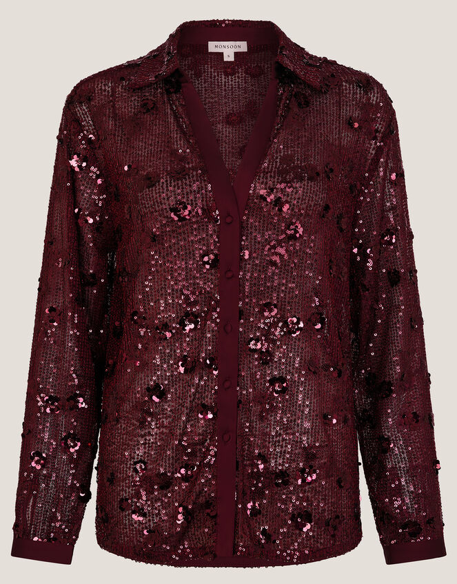 Seema Sequin Shirt, Purple (AUBERGINE), large