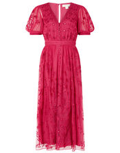 Valerie Sequin Embroidered Tea Dress, Pink (PINK), large