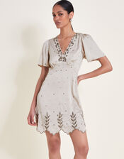 Aurora Embellished Mini Dress, Grey (GREY), large