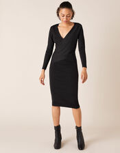 Shimmer Knit Wrap Dress, Black (BLACK), large