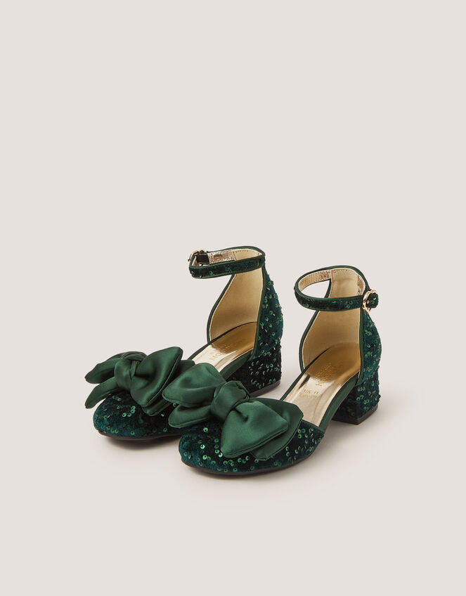Sequin Bow Velvet Two Part Heels, Green (GREEN), large