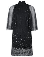 Kimberley Sequin Cape Dress, Black (BLACK), large