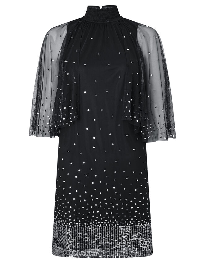 Kimberley Sequin Cape Dress, Black (BLACK), large