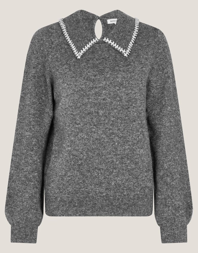 Caryn Embellished Collar Jumper, Grey (GREY), large