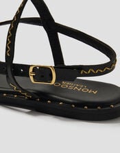 Cleo Stud Leather Strappy Flip Flop Sandals, Black (BLACK), large