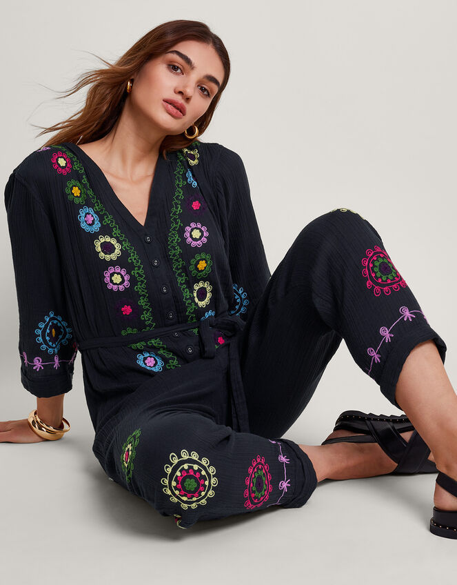 La Galeria Elefante Hand-Embroidered Jumpsuit, Black (BLACK), large