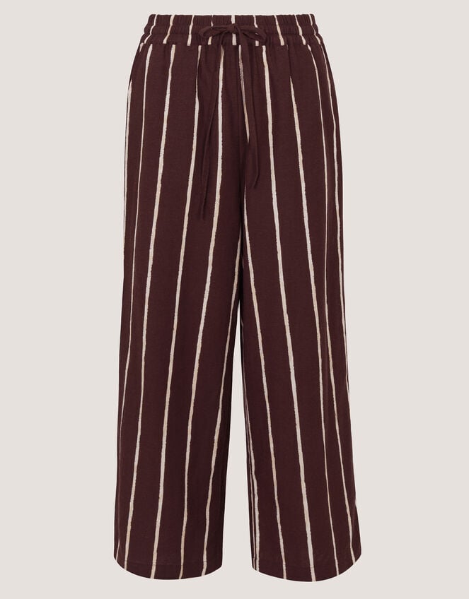 Callie Thorpe x Monsoon Stripe Linen Blend Wide Leg Trousers, Brown (BROWN), large
