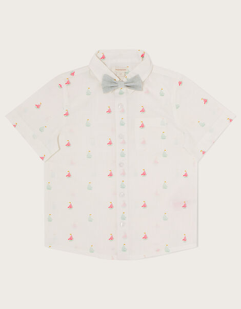 Boat Print Shirt with Bow Tie, Ivory (IVORY), large