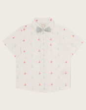 Boat Print Shirt with Bow Tie, Ivory (IVORY), large