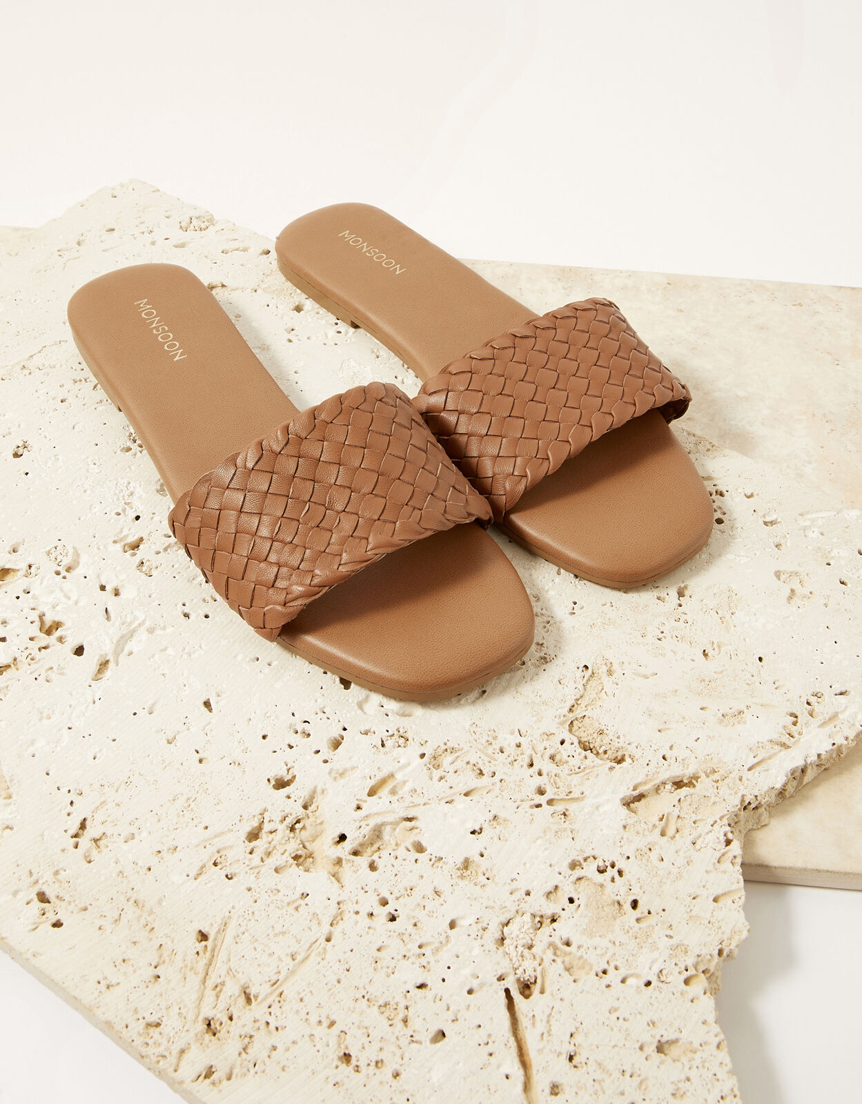 Ladies tan leather best sale sliders