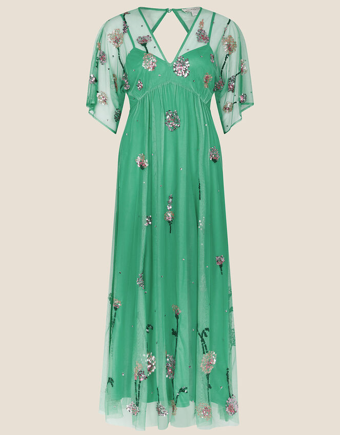 Alice Embellished Midi Dress in Recycled Polyester, Green (GREEN), large
