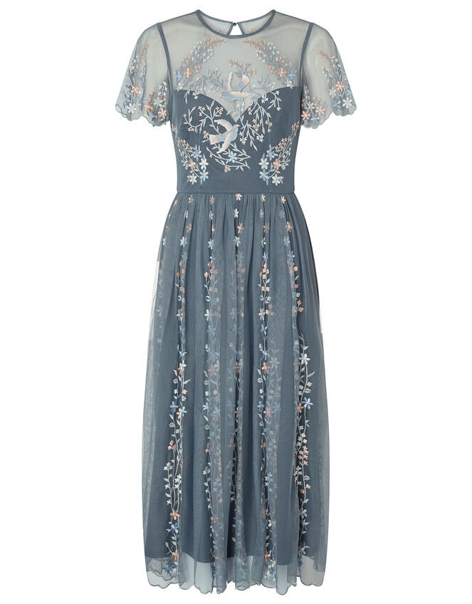 Delilah Embroidered Midi Dress, Grey (GREY), large