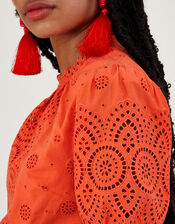 Alessa Cutwork Puff Sleeve Top, Orange (ORANGE), large