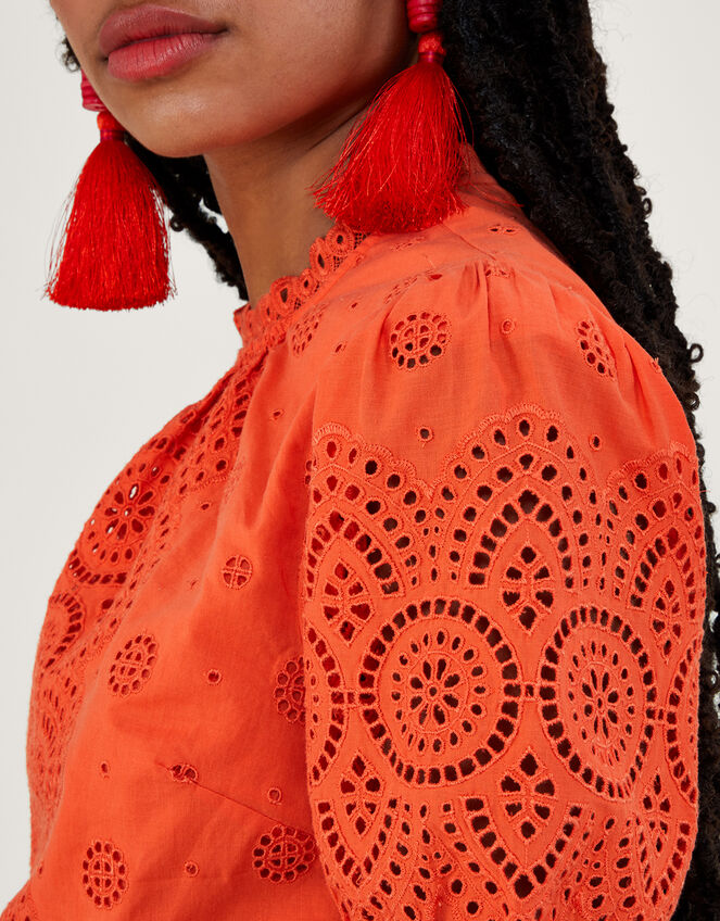 Alessa Cutwork Puff Sleeve Top, Orange (ORANGE), large