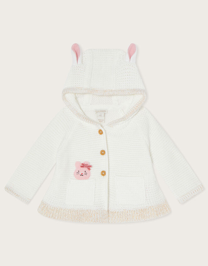 Newborn Mouse Pocket Knit Cardigan, Ivory (IVORY), large