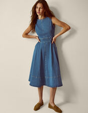 Ella Sleeveless Denim Midi Dress, Blue (MID AUTHENTIC BLUE), large