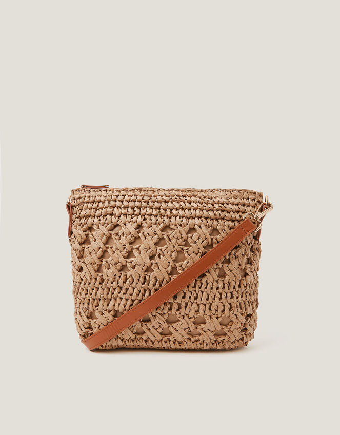 Amber Raffia Crochet Cross-Body Bag, , large