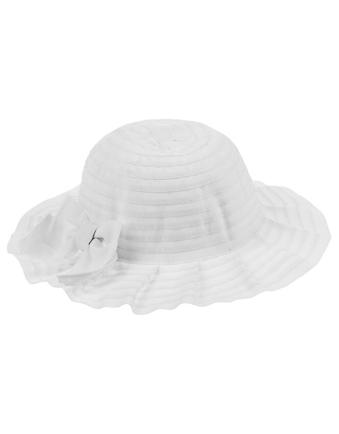 Baby Ruby Pleated Hat with Bow, White (WHITE), large