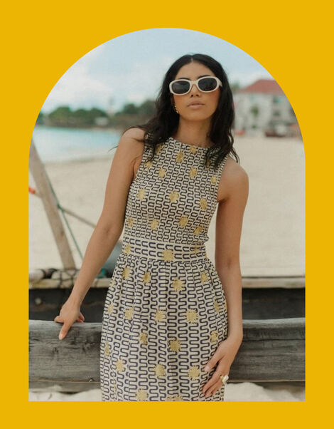 Sundress Marguerite Printed Maxi Dress, Black (BLACK), large