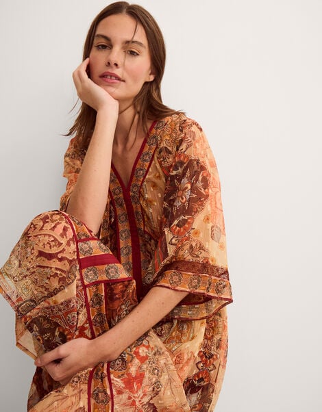 Evelina Shimmer Floral Print Midi Dress, Brown (BROWN), large
