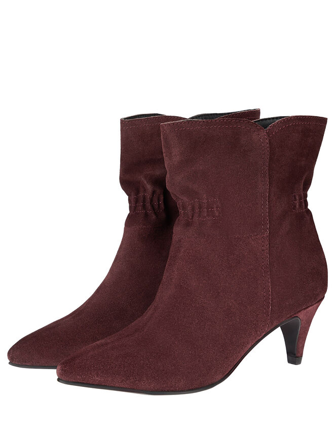 Ruched Suede Ankle Boots, Red (BURGUNDY), large