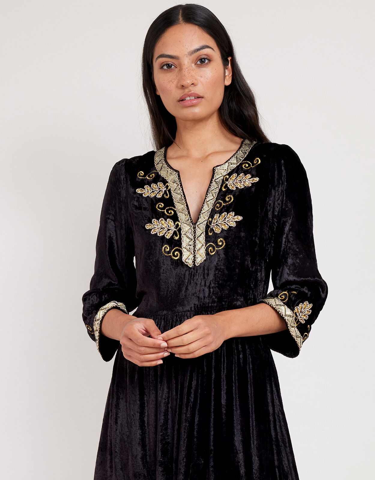 Black velvet embroidered best sale dress