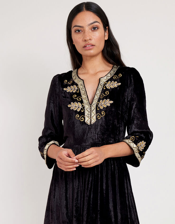 East Daniella Embroidered Velvet Dress, Black (BLACK), large