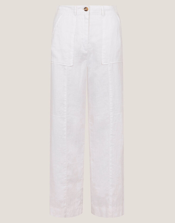 Jolie Regular Linen Wide Leg Trousers, White (WHITE), large