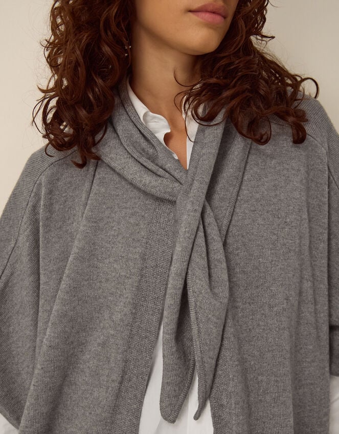 Samia Knitted Scarf Cape, Grey (CHARCOAL), large