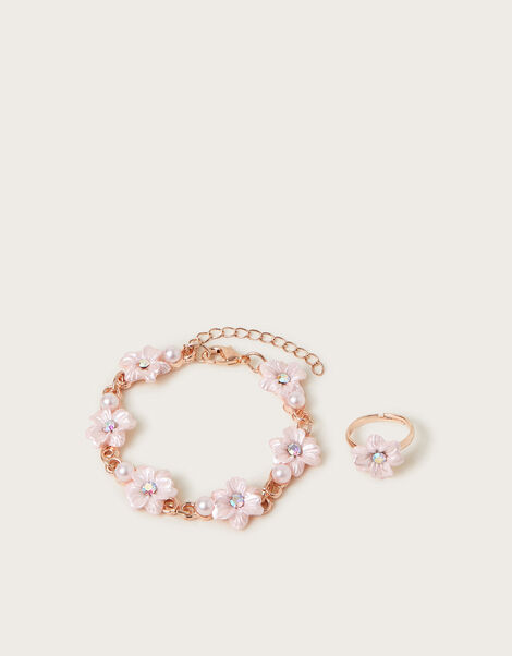 Pearl Flower Girl Bracelet and Ring Set, , large