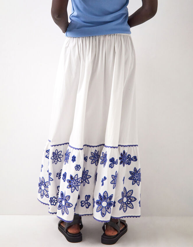 East Harlow Floral Cutwork Maxi Skirt, White (WHITE), large