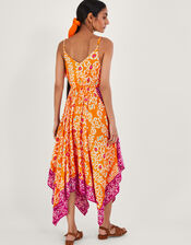 Bandhani Print Hanky Hem Midi Dress in LENZING™ ECOVERO™ , Orange (ORANGE), large