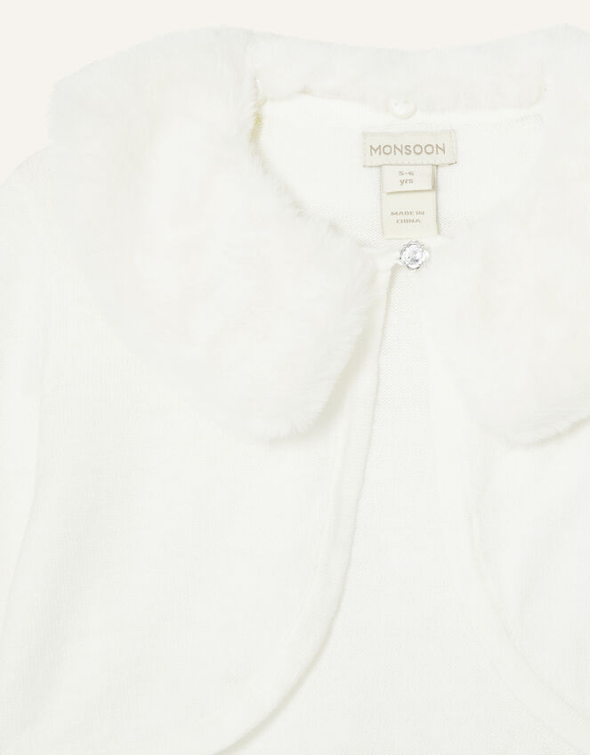 Super Soft Faux Fur Collar Cardigan, Ivory (IVORY), large
