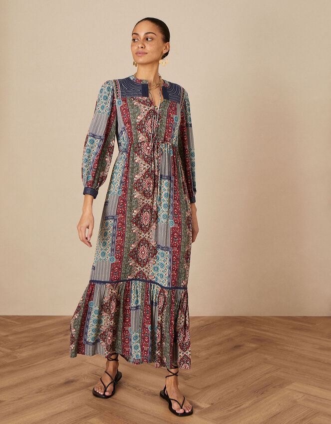 Margaux Tile Print Smock Midi Dress in LENZING™ ECOVERO™, Blue (BLUE), large