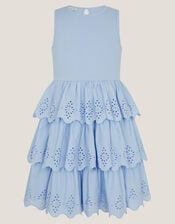 Sleeveless Broderie Tiered Dress, Blue (BLUE), large