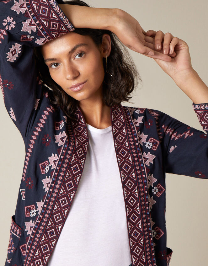 Navy Embroidered Jacket with LENZING™ ECOVERO™, Blue (NAVY), large