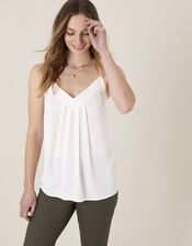 Pleated Trim Cami with Sustainable Viscose, Ivory (IVORY), large
