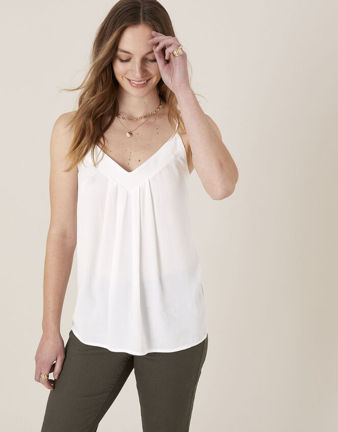 Pleated Trim Cami with Sustainable Viscose, Ivory (IVORY), large