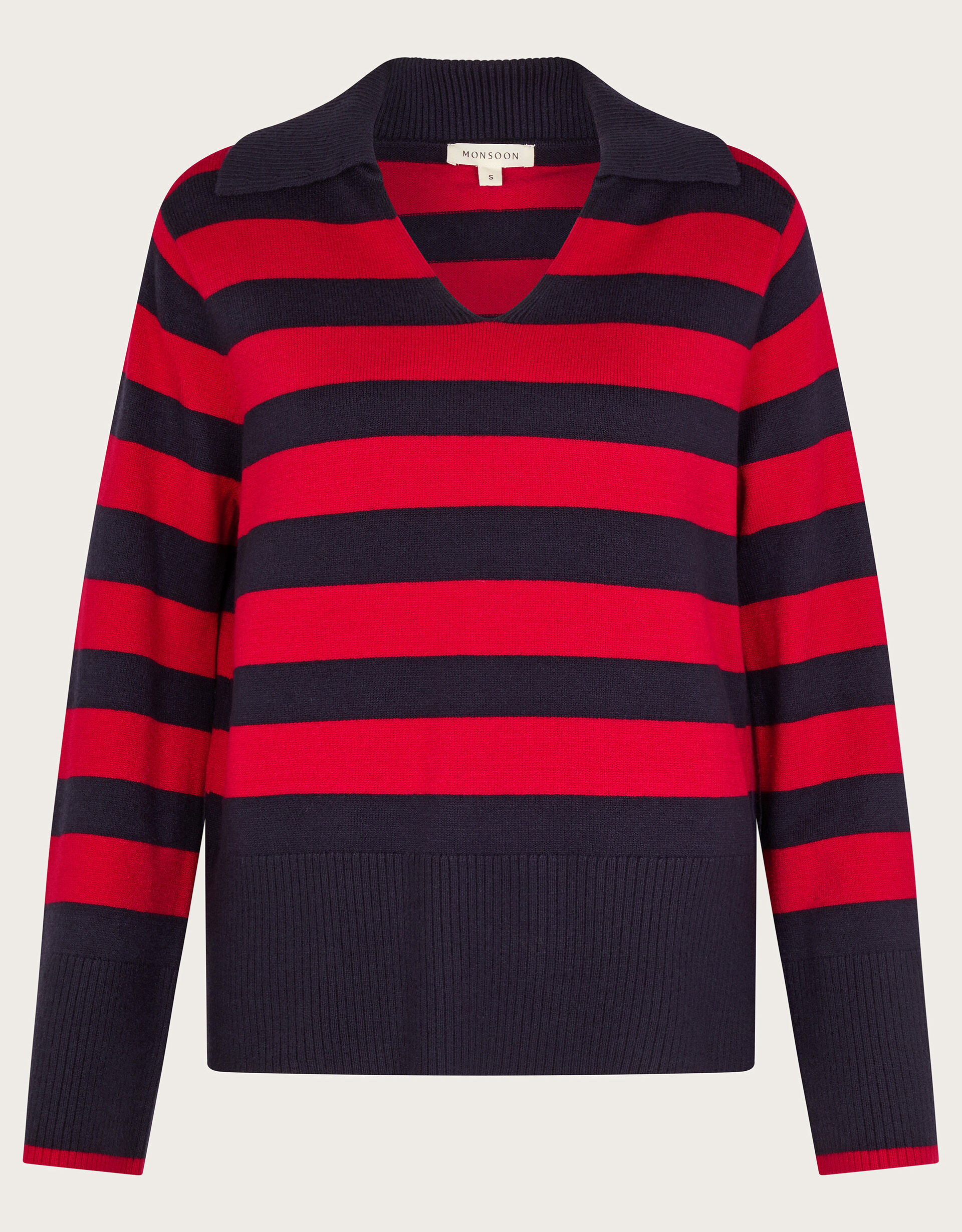 Shay Stripe Collared Jumper Red