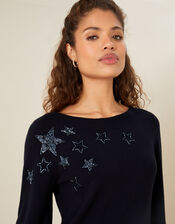 Beaded Star Jumper, Blue (NAVY), large