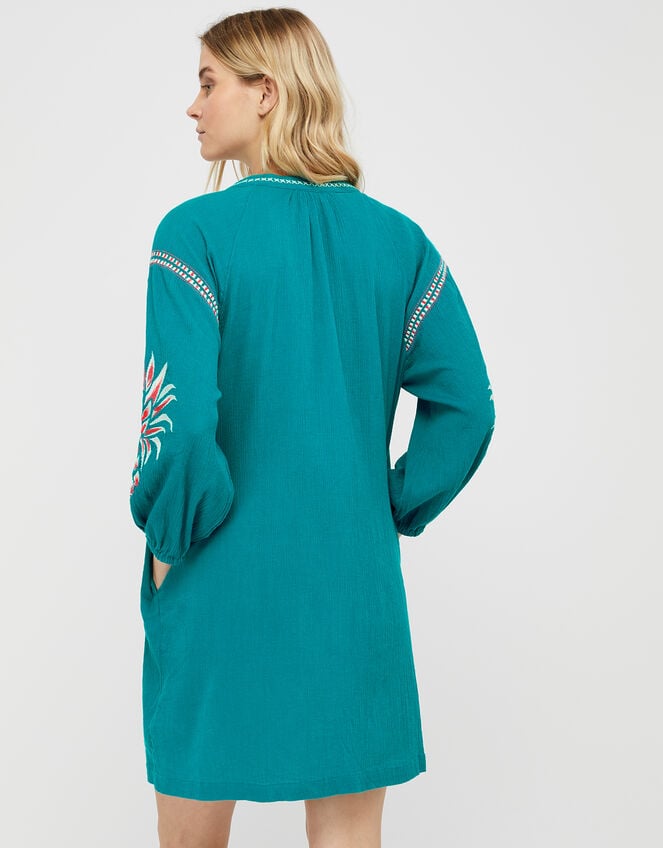 Shada Embroidered Dress in Organic Cotton, Teal (TEAL), large