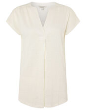 Split T-Shirt in Pure Linen, Ivory (IVORY), large