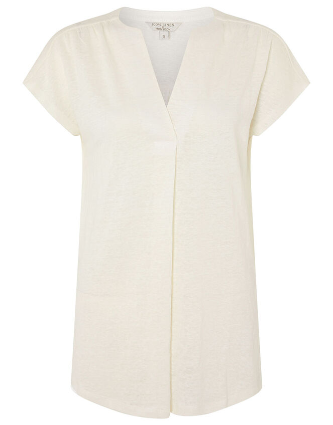 Split T-Shirt in Pure Linen, Ivory (IVORY), large
