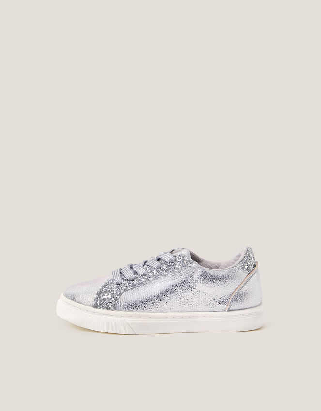 Glitter Metallic Trainers, Silver (SILVER), large
