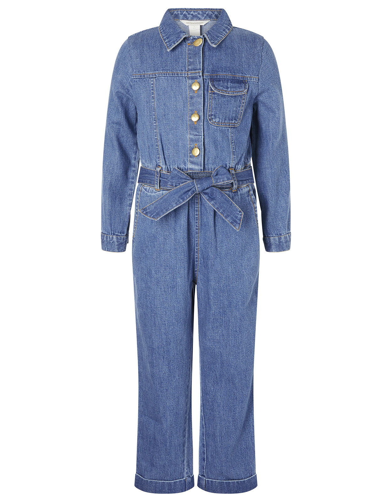 Long Sleeve Denim Jumpsuit Blue | Girls 