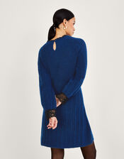 Lace Trim Knit Short Dress with Recycled Polyester, Blue (COBALT), large