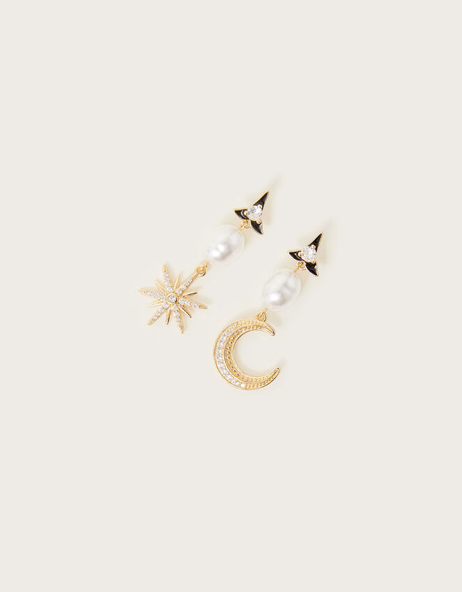 Pearl Moon and Star Drop Earrings, , large