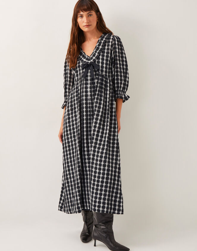 Violet Check Bow Maxi Dress, Black (BLACK), large